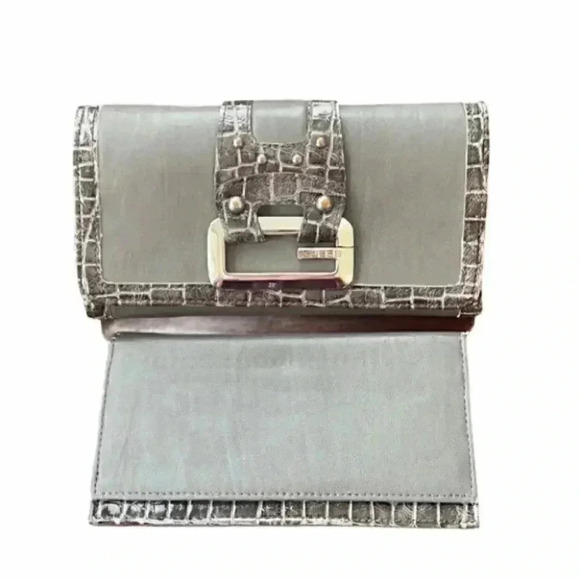 Guess Wallet & Cheque Book Holder Grey Faux Leather Vegan Croc Embossed - Picture 2 of 16